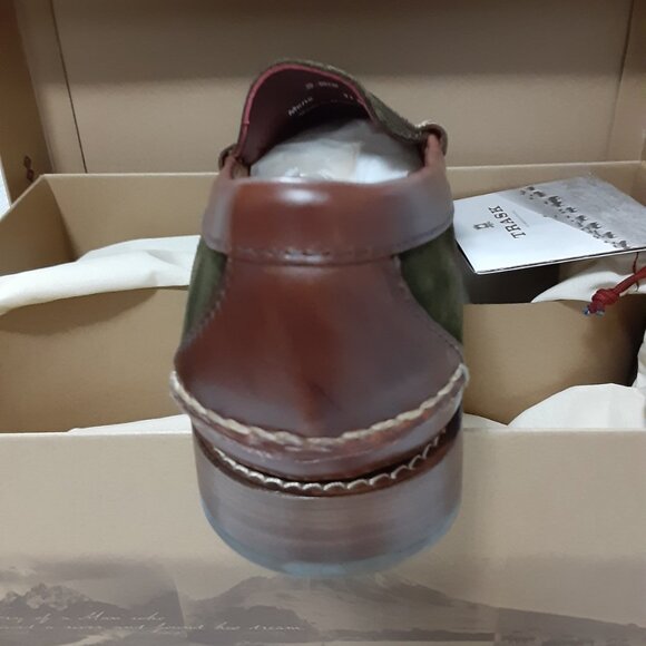 TRASK HUNTER MEN GREEN SUEDE DARK BROWN STEER LEATHER SLIP ON SHOES 11M - Picture 12 of 16